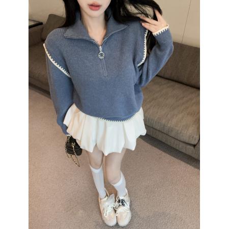 FA50148# 高级感半拉链高领立领毛衣外穿慵懒加厚内搭针织打底上衣 服裝批發女裝批發服飾貨源