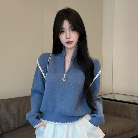 FA50148# 高级感半拉链高领立领毛衣外穿慵懒加厚内搭针织打底上衣 服裝批發女裝批發服飾貨源