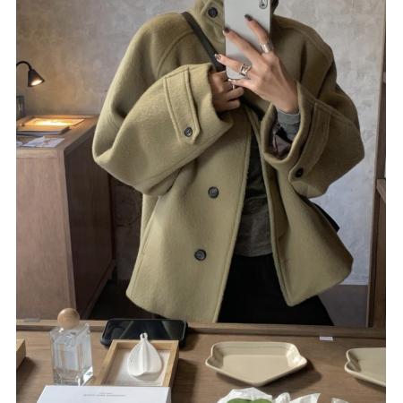 FA50155# 韩国chic复古立领毛呢宽松大衣外套 服裝批發女裝批發服飾貨源