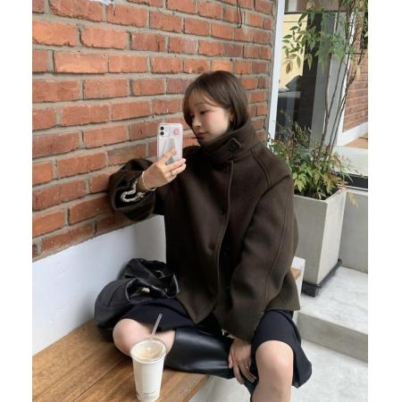 FA50155# 韩国chic复古立领毛呢宽松大衣外套 服裝批發女裝批發服飾貨源