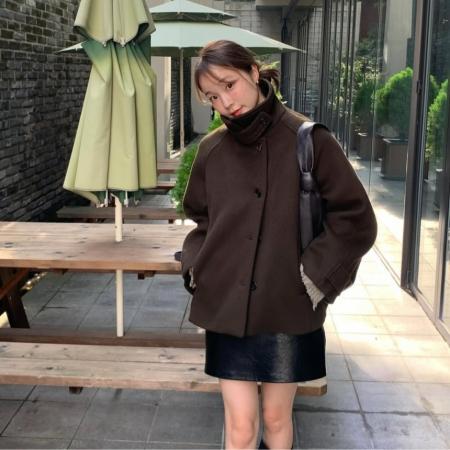 FA50155# 韩国chic复古立领毛呢宽松大衣外套 服裝批發女裝批發服飾貨源