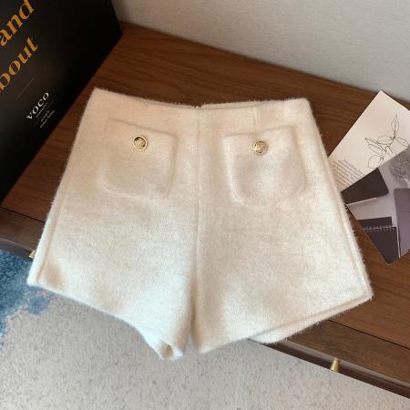 FA50157# 小香风水貂绒毛毛短裤女秋冬高腰a字阔腿短裤加厚靴裤 服裝批發女裝批發服飾貨源