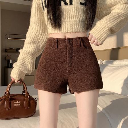 FA50158# 小香风毛呢短裤女秋冬新款高腰显瘦辣妹休闲超短阔腿热裤 服裝批發女裝批發服飾貨源