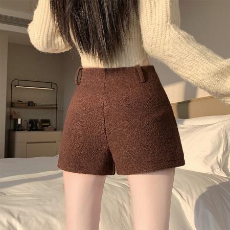 FA50158# 小香风毛呢短裤女秋冬新款高腰显瘦辣妹休闲超短阔腿热裤 服裝批發女裝批發服飾貨源