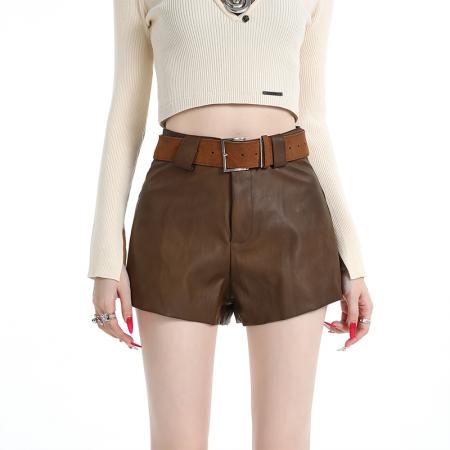 FA50164# 甜酷辣妹风PU皮短裤秋冬韩系气质百搭显瘦A字阔腿短裤 服裝批發女裝批發服飾貨源