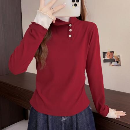 FA50172# 冬季大码长袖假两件T恤加厚保暖显瘦百搭减龄别致打底衫 服裝批發女裝批發服飾貨源