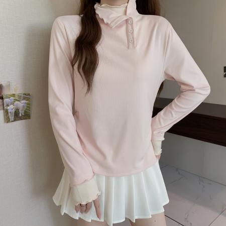 FA50172# 冬季大码长袖假两件T恤加厚保暖显瘦百搭减龄别致打底衫 服裝批發女裝批發服飾貨源