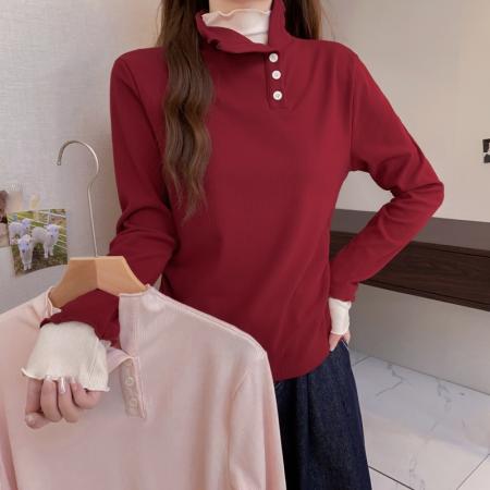 FA50172# 冬季大码长袖假两件T恤加厚保暖显瘦百搭减龄别致打底衫 服裝批發女裝批發服飾貨源