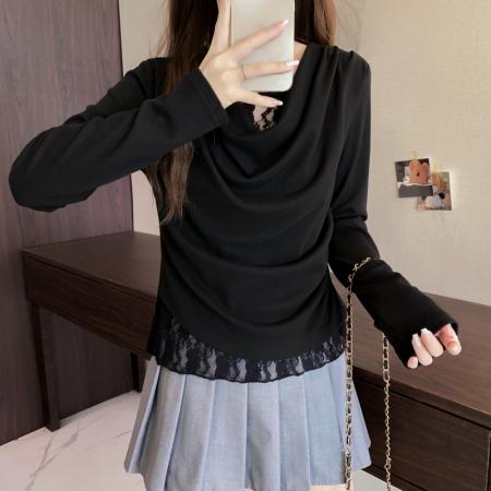 FA50173# 冬季大码长袖假两件T恤加厚保暖显瘦百搭减龄别致打底衫 服裝批發女裝批發服飾貨源