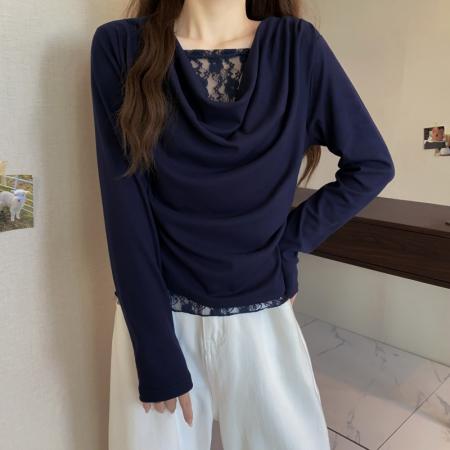 FA50173# 冬季大码长袖假两件T恤加厚保暖显瘦百搭减龄别致打底衫 服裝批發女裝批發服飾貨源