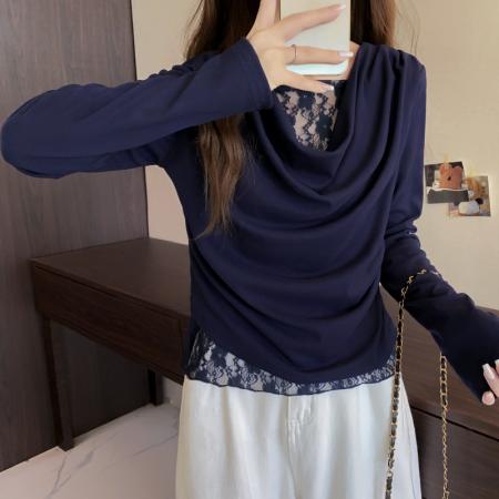 FA50173# 冬季大码长袖假两件T恤加厚保暖显瘦百搭减龄别致打底衫 服裝批發女裝批發服飾貨源