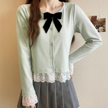 FA50174# 冬季大码长袖假两件蕾丝袖口T恤时尚百搭高级感打底衫女 服裝批發女裝批發服飾貨源