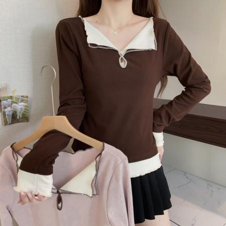 FA50177# 大码长袖加厚保暖假两件绑带T恤女装时尚显瘦百搭减龄打底衫 服裝批發女裝批發服飾貨源