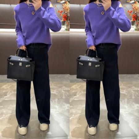 FA50188# 秋季新款百搭露肩设计款圆领针织衫上衣+普洗直筒阔腿牛仔 服裝批發女裝批發服飾貨源
