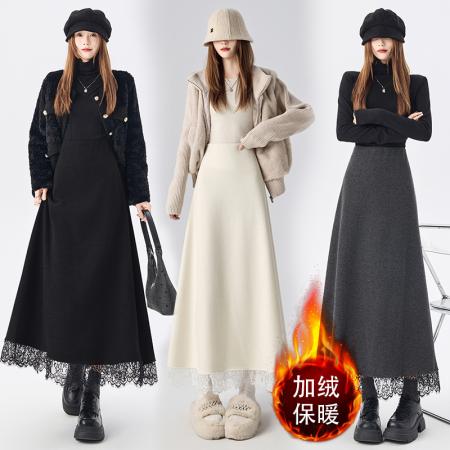 FA50192# 羊绒加绒半身裙女秋冬新款高腰显瘦遮胯垂感a字大摆伞裙 服裝批發女裝批發服飾貨源