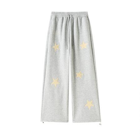 FA50193# 星星刺绣运动卫裤女秋冬加绒美式慵懒风显瘦阔腿休闲拖地裤子 服裝批發女裝批發服飾貨源