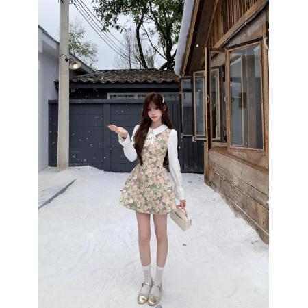 FA50197# 越韩小鱼玫瑰之恋复古油画风连衣裙收腰法式千金风蓬蓬裙女秋冬 服裝批發女裝批發服飾貨源