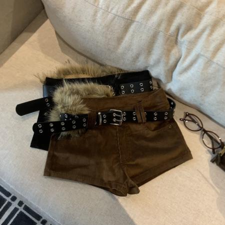 FA50201# 秋冬复古针织灯芯绒毛茸茸腰带辣妹热裤 服裝批發女裝批發服飾貨源