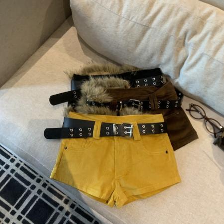 FA50201# 秋冬复古针织灯芯绒毛茸茸腰带辣妹热裤 服裝批發女裝批發服飾貨源