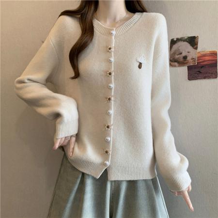 FA50202# 秋冬大码气质温柔风圣诞毛衣开衫甜美立体花朵装饰针织衫上衣 服裝批發女裝批發服飾貨源