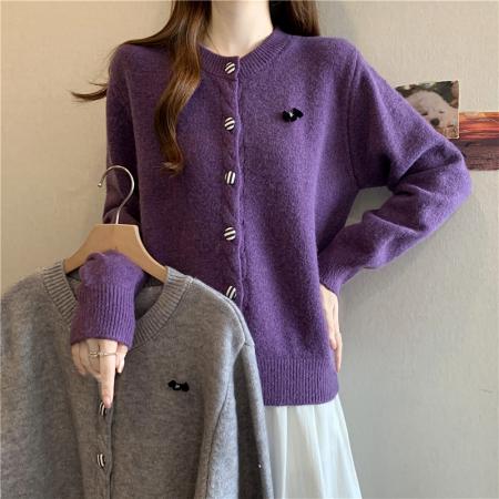 FA50203# 秋冬大码氛围感紫色毛衣开衫外套韩系穿搭小众气质上衣针织衫 服裝批發女裝批發服飾貨源