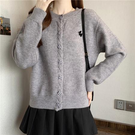 FA50203# 秋冬大码氛围感紫色毛衣开衫外套韩系穿搭小众气质上衣针织衫 服裝批發女裝批發服飾貨源