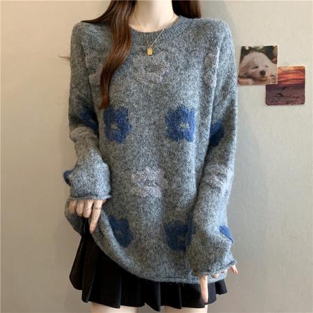 FA50204# 秋冬大码慵懒少女感别致花朵毛衣甜美百搭氛围感毛针织衫上衣 服裝批發女裝批發服飾貨源