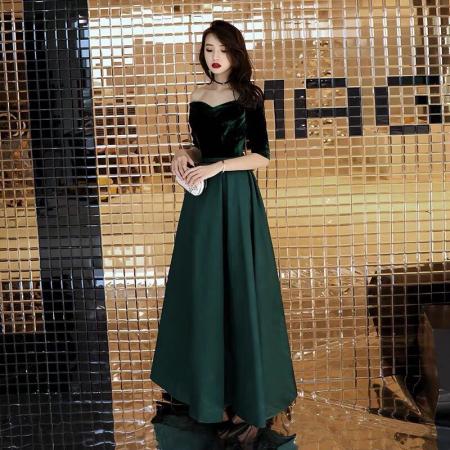 FA50217# 宴会晚礼服时尚中袖大码演出服韩版修身显瘦V领礼服裙 服裝批發女裝批發服飾貨源