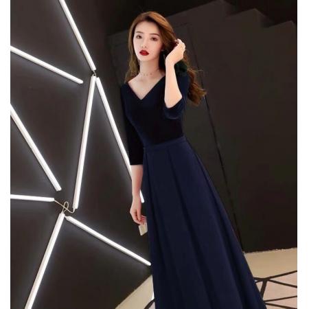 FA50217# 宴会晚礼服时尚中袖大码演出服韩版修身显瘦V领礼服裙 服裝批發女裝批發服飾貨源