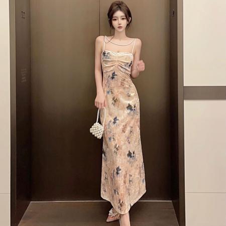 FA50218# 法式复古高级感御姐风气质修身包臀内搭丝绒连衣裙 服裝批發女裝批發服飾貨源