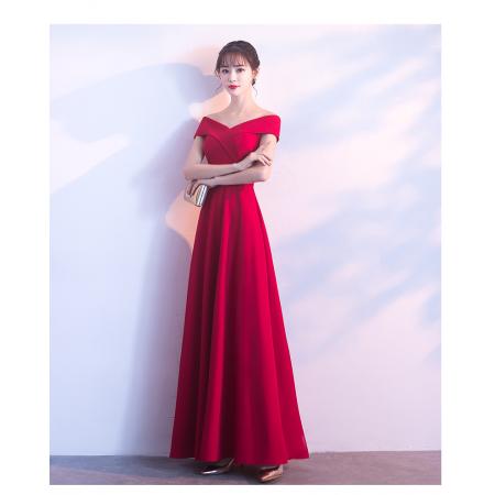 FA50220# 新娘敬酒服一字肩长款结婚回门宴会晚礼服连衣裙长裙 服裝批發女裝批發服飾貨源