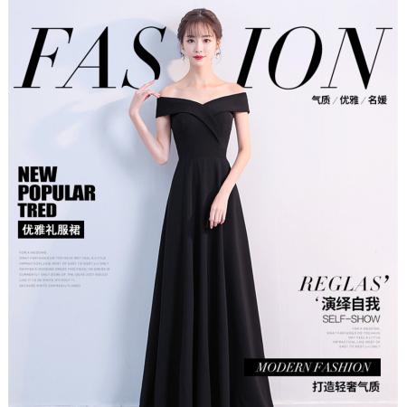 FA50220# 新娘敬酒服一字肩长款结婚回门宴会晚礼服连衣裙长裙 服裝批發女裝批發服飾貨源