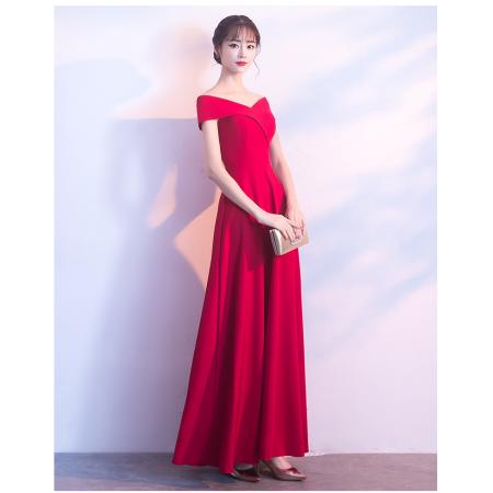 FA50220# 新娘敬酒服一字肩长款结婚回门宴会晚礼服连衣裙长裙 服裝批發女裝批發服飾貨源