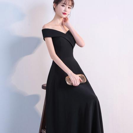 FA50220# 新娘敬酒服一字肩长款结婚回门宴会晚礼服连衣裙长裙 服裝批發女裝批發服飾貨源