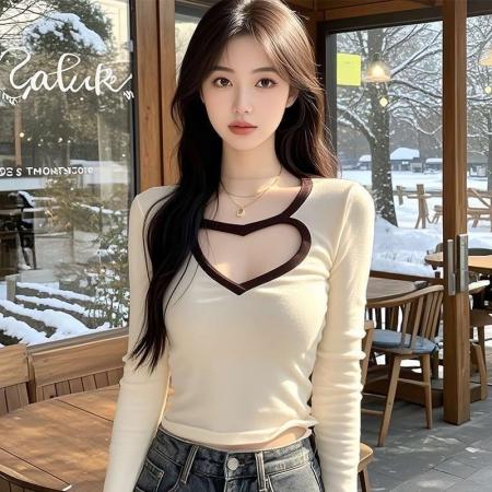 FA50227# 镂空打底衫女新款秋冬高级感内搭长袖t恤设计感独特别致上衣 服裝批發女裝批發服飾貨源