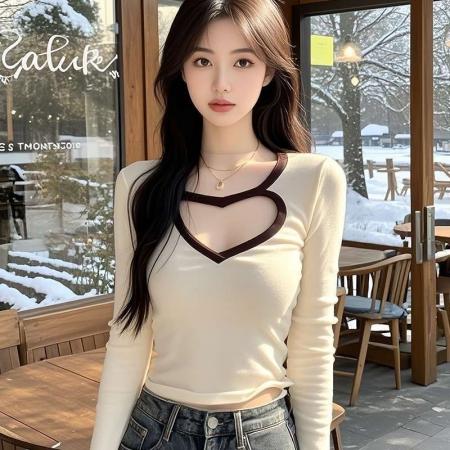 FA50227# 镂空打底衫女新款秋冬高级感内搭长袖t恤设计感独特别致上衣 服裝批發女裝批發服飾貨源