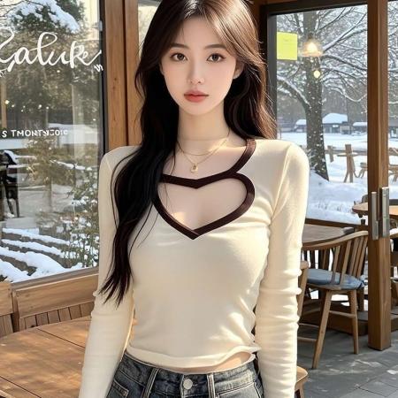 FA50227# 镂空打底衫女新款秋冬高级感内搭长袖t恤设计感独特别致上衣 服裝批發女裝批發服飾貨源