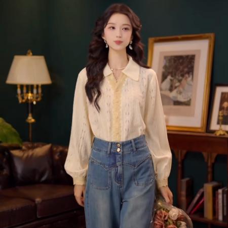 FA50229# 云朵慕斯欧若风长袖衬衫女时尚休闲宽松上衣 服裝批發女裝批發服飾貨源