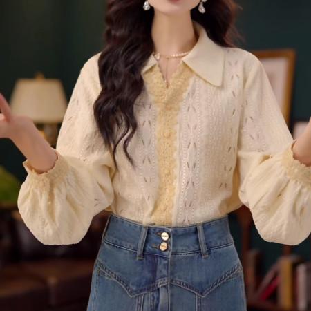 FA50229# 云朵慕斯欧若风长袖衬衫女时尚休闲宽松上衣 服裝批發女裝批發服飾貨源