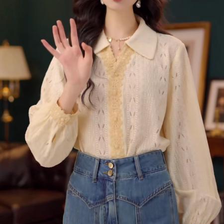 FA50229# 云朵慕斯欧若风长袖衬衫女时尚休闲宽松上衣 服裝批發女裝批發服飾貨源