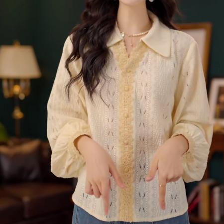 FA50229# 云朵慕斯欧若风长袖衬衫女时尚休闲宽松上衣 服裝批發女裝批發服飾貨源