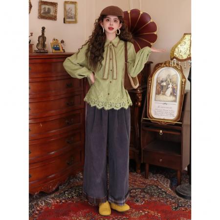 FA50230# 蒸汽绿洲复古港风毛织百搭休闲宽松衬衫上衣 服裝批發女裝批發服飾貨源