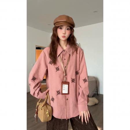 FA50231# 柔光纪秋冬款刺绣洋气百搭小众长袖衬衫女 服裝批發女裝批發服飾貨源
