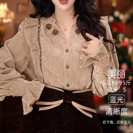 FA50238# 秋词秋冬港味复古显瘦气质设计感上衣 服裝批發女裝批發服飾貨源