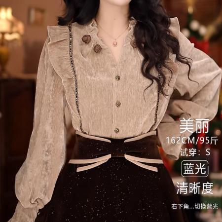 FA50238# 秋词秋冬港味复古显瘦气质设计感上衣 服裝批發女裝批發服飾貨源