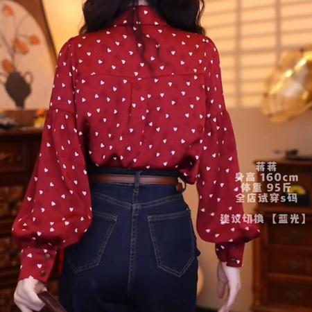 FA50240# 红色日记港味复古时尚气质设计感长袖上衣通勤百搭衬衫 服裝批發女裝批發服飾貨源