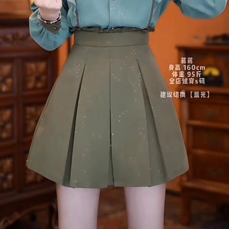 FA50245# 砂金绿秋冬简约拼色小众气质设计感长袖衬衫厚实上衣 服裝批發女裝批發服飾貨源