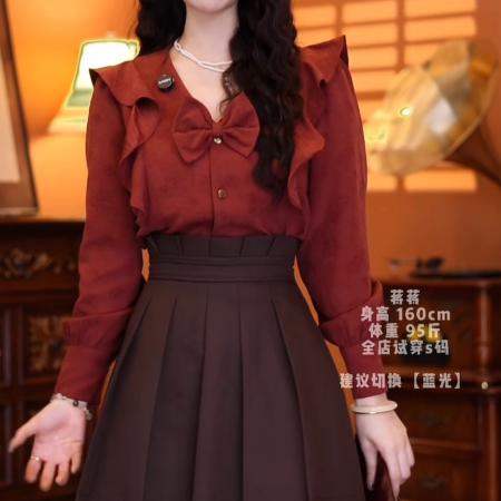 FA50248# 温莎往事秋款气质显瘦设计减龄新款上衣百搭通勤长袖衬衫 服裝批發女裝批發服飾貨源