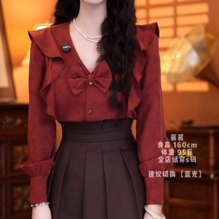 FA50248# 温莎往事秋款气质显瘦设计减龄新款上衣百搭通勤长袖衬衫 服裝批發女裝批發服飾貨源