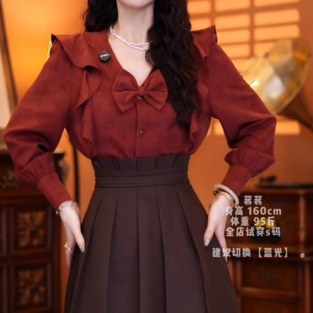 FA50248# 温莎往事秋款气质显瘦设计减龄新款上衣百搭通勤长袖衬衫 服裝批發女裝批發服飾貨源